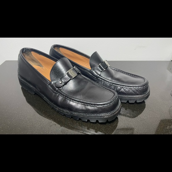 Salvatore Ferragamo Gancini Loafers Black Leather 8.5 D - Picture 1 of 6